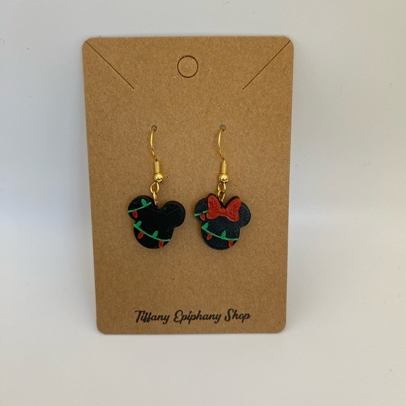 Christmas Lights Mickey and Minnie dangly earrings NWT - Picture 1 of 6